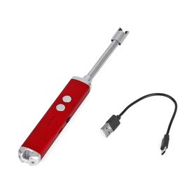 Elektronisches USB-Feuerzeug mit Taschenlampe, wiederaufladbar per USB, 24x2.6x1.8 cm, Rot