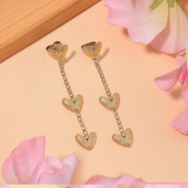 Herzf&ouml;rmige Kristall-Ohrh&auml;nger in Goldton image number 2