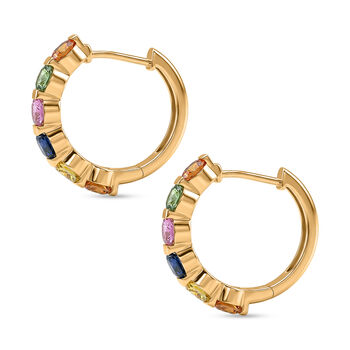 D'Joy Mehrfarbig Saphir, Blauer Saphir Ohrringe 925 Silber 750 Gelbgold vermeil ca. 2,77 ct.