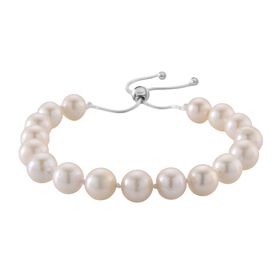 D'Joy Weiße Edison Perle (9-11 mm) Armband Flexibles (ca. 15.25 - 23 cm) 925 Silber rhodiniert