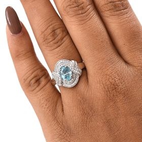 D'Joy AA Blauer Zirkon, Moissanit Ring 925 Silber rhodiniert (Größe 17.00) ca. 2,29 ct