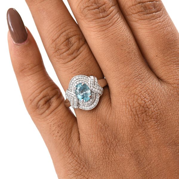 D'Joy AA Blauer Zirkon, Moissanit Ring 925 Silber rhodiniert (Gr&ouml;&szlig;e 17.00) ca. 2,29 ct image number 3
