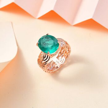 Smaragd-Quarz Triplette Ring 925 Silber 750 Ros&eacute;gold Vermeil (Gr&ouml;&szlig;e 16.00) ca. 5.25 ct