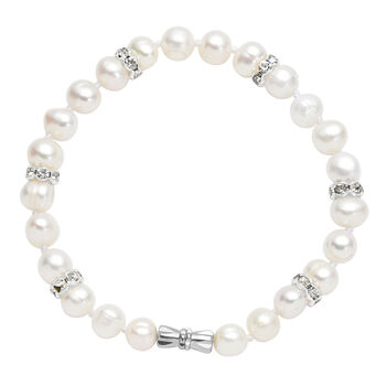 S&uuml;&szlig;wasserzuchtperlen und wei&szlig;es Kristall-Armband, ca. 19 cm, silberfarben
