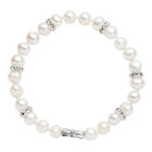 Süßwasserzuchtperlen und weißes Kristall-Armband, ca. 19 cm, silberfarben