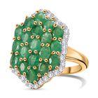 Kagem Sambischer Smaragd, Wei&szlig;er Zirkon Ring 925 Silber 750 Gelbgold Vermeil (Gr&ouml;&szlig;e 18.00) ca. 3,80 ct