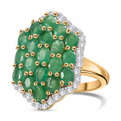 Kagem Sambischer Smaragd, Wei&szlig;er Zirkon Ring 925 Silber 750 Gelbgold Vermeil (Gr&ouml;&szlig;e 18.00) ca. 3,80 ct