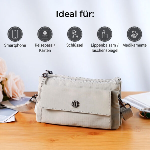 Crossbody Tasche, 20x12x3,5cm, Hellgrau image number 4