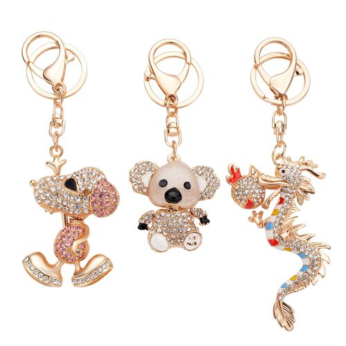 Mehrfarbige Kristall-Hund-, Panda- und Drache-Schlüsselanhänger image number 0