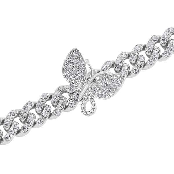 DESIGNER INSPIRIERT Schmetterling Wei&szlig;er Kristall Halskette ca. 45 cm, Silberfarben image number 4