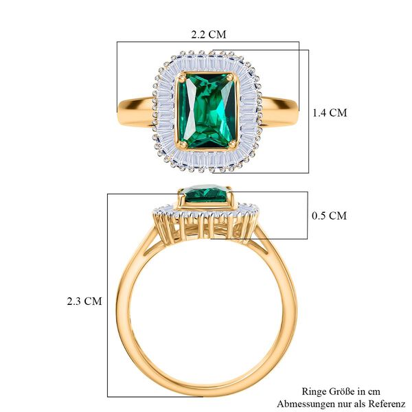 AAA Lab Grown Kolumbianischer Smaragd, Lab Grown Diamant Ring 925 Silber 750 Gelbgold Vermeil (Größe 21.00) ca. 1.55 ct image number 6