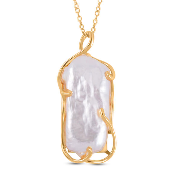 Keshi Perle, Wei&szlig;e S&uuml;&szlig;wasser Perle Halskette ca. 50 cm 925 Silber vergoldet