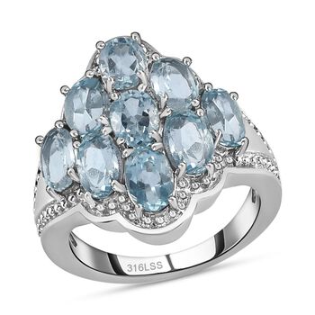 Himmelblauer Topas-Ring, (Gr&ouml;&szlig;e 20.00) Edelstahl, ca. 5,08 ct