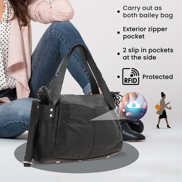 100% Echtleder Weekender Reisetasche mit RFID-Schutz, Schwarz image number 6