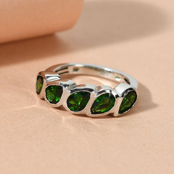 Nat&uuml;rlicher Chromdiopsid 5 Stein 925 Silber platiniert  ca. 2,32 ct image number 2