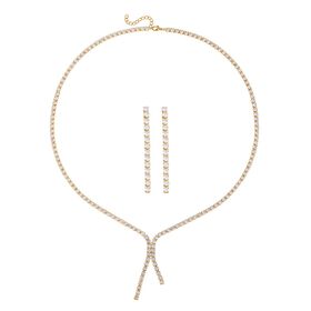 2er Set - Weißer Zirkonia Ohrringe und Halskette Schmuckset, Reines Messing, ca. 2.05 ct
