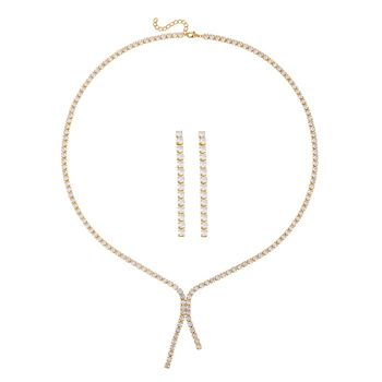 2er Set - Wei&szlig;er Zirkonia Ohrringe und Halskette Schmuckset, Reines Messing, ca. 2.05 ct