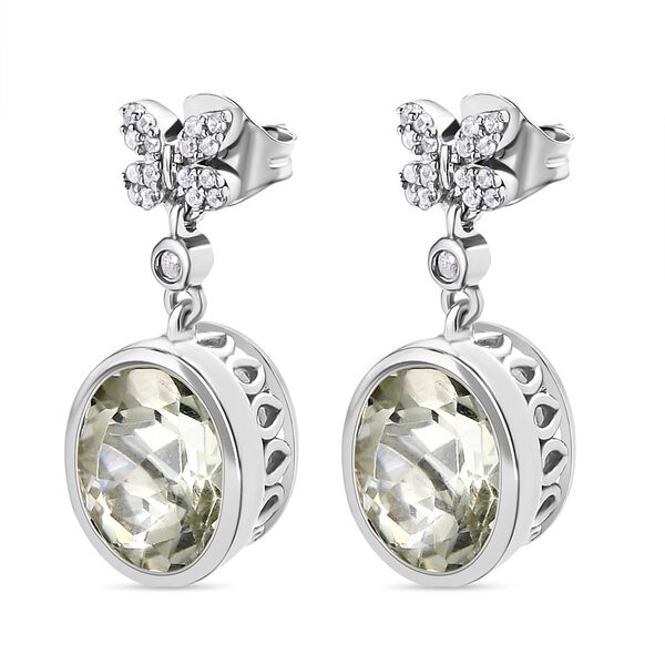 Prasiolith und wei&szlig;e Zirkon Ohrringe, 925 Silber platiniert ca. 6.74 ct image number 5