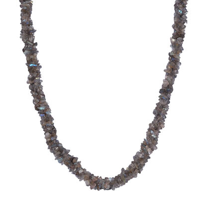 Labradorit Halskette ca. 50 cm 925 Silber rhodiniert ca. 240,00 ct.