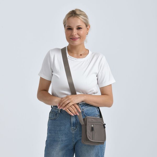 Umh&auml;ngetasche mit mehreren Rei&szlig;verschlussf&auml;chern und RFID-Schutz, 12,5x6x16cm, Grau image number 3