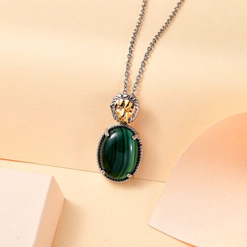 Zweifarbiger Malachit-Anhänger mit 50cm Kette und Löwenkopf - 17 ct. image number 1