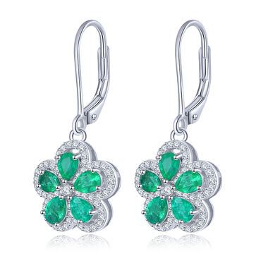 AAA Kagem sambische Smaragd und Zirkon florale Ohrhänger in Silber