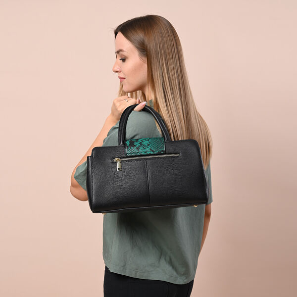 Handtasche aus 100% echtem Leder, Schlangenmuster, Smaragdgrün image number 3