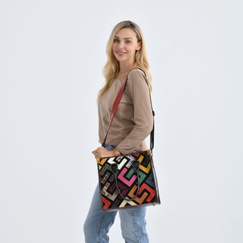 Chaos by Elsie Echtleder Crossbody-Tasche mit RFID-Schutz, 36x15x25cm, Kroko-Pr&auml;gung, Multi-Rautenmuster