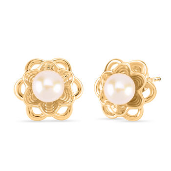 Wei&szlig;e S&uuml;&szlig;wasser Perle Ohrringe Nickelfreies Messing, Goldfarben