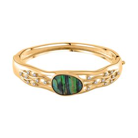 Abalone Muschel, Weißer Kristall Armreif ca. 19 cm, goldfarben