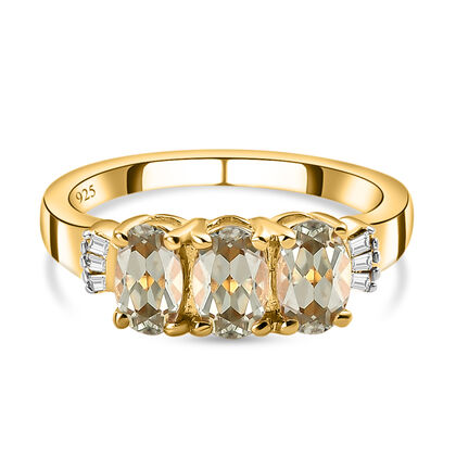 AAA Turkizit und wei&szlig;er Diamant-Ring, 925 Silber Gelbgold Vermeil (Gr&ouml;&szlig;e 21.00) ca. 1.59 ct