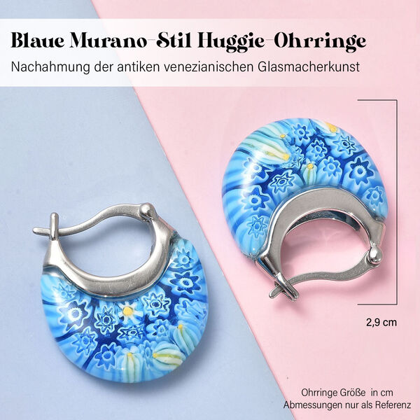 Blaue Murano-Stil Huggie-Ohrringe image number 5
