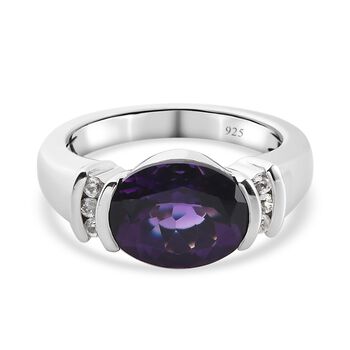 AAA Marokkanischer Amethyst und Zirkon Ring 925 Silber Platin-&Uuml;berzug (Gr&ouml;&szlig;e 16.00) ca. 2,16 ct