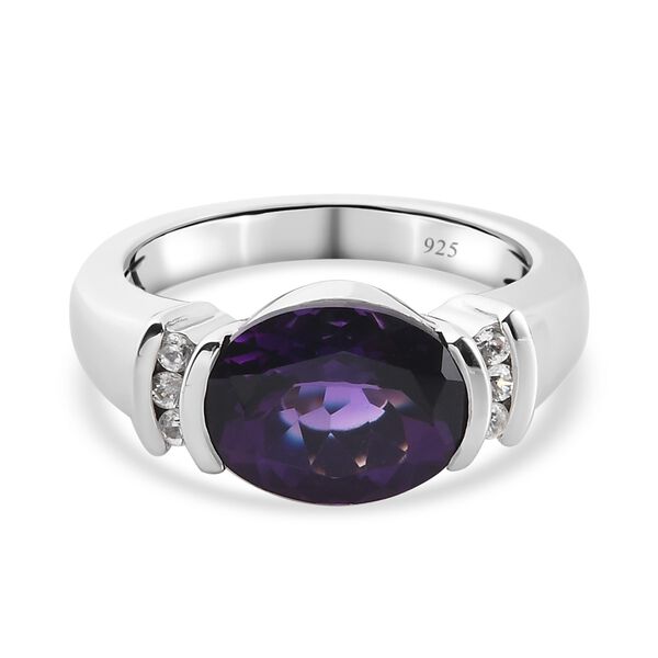 AAA Marokkanischer Amethyst und Zirkon Ring 925 Silber Platin-&Uuml;berzug