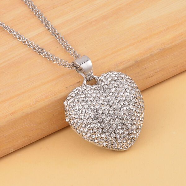 Weißer Kristall-Herz-Anhänger mit 73cm Kette in Silberton image number 2