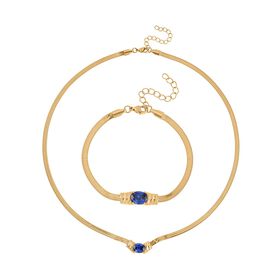 2-teiliges Schmuckset, Halskette und Armband mit  Blauer Kristallen, Edelstahl und goldfarben