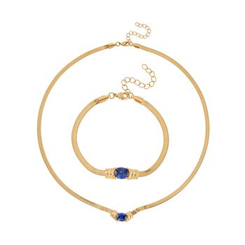 2-teiliges Schmuckset, Halskette und Armband mit Blauer Kristallen, 316L Edelstahl und goldfarben
