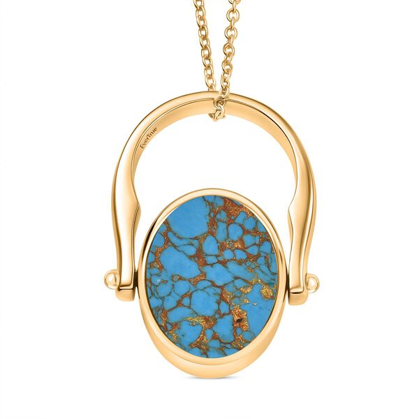 2-in-1 Blaues T&uuml;rkis Siegel Ring und Anh&auml;nger im Wende-Design, Messing goldfarben, mit Edelstahlkette, (Gr&ouml;&szlig;e 17.00), ca. 23.07 ct image number 7