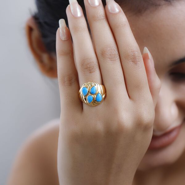 Amerikanischer, nat&uuml;rlicher Sleeping Beauty T&uuml;rkis Ring, 925 Silber Gelbgold Vermeil, (Gr&ouml;&szlig;e 17.00) ca. 2.05 ct image number 3