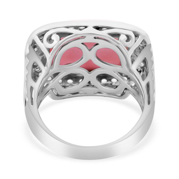 AAA Natürlicher Rosa Königsmuschel Perle, Weißer Zirkon Ring 925 Silber rhodiniert (Größe 20.00) image number 5