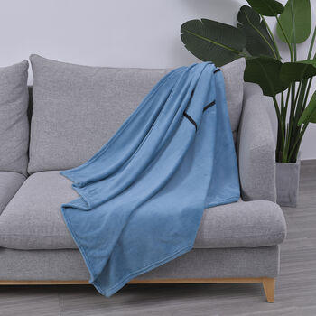 2 in 1 Fleece Reisedecke 127x152 cm und Kissen 30x30 cm, Meerblau