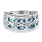Kambodschanischer, Blauer Zirkon, weißer Zirkon Ring, 925 Silber platiniert (Größe 16.00) ca. 3.73 ct
