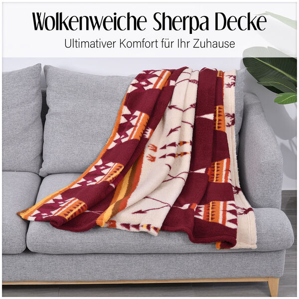 Wolkenweiche Sherpa-Decke mit Tipi-Muster, Rot und Erdt&ouml;ne image number 6