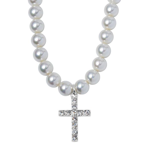 Wei&szlig;er Kristall, Wei&szlig;e Muschelkernperle Halskette ca. 50 cm image number 3