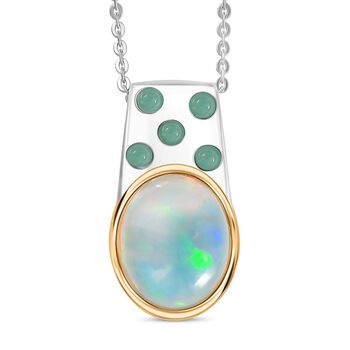 AA Nat&uuml;rlicher, &auml;thiopischer Welo Opal, Smaragd Anh&auml;nger mit Kette, ca. 50 cm, 925 Silber rhodiniert ca. 2,58 ct.