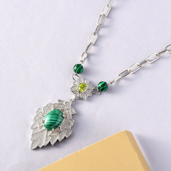 Malachit-Halskette, ca. 45 cm, reines Messing ca. 13,80 ct image number 3