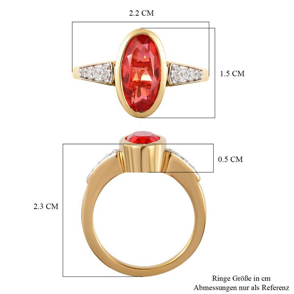 Padparadscha Triplette Quarz und weißer Zirkon-Ring, 925 Silber vergoldet (Größe 21.00) ca. 2.33 ct image number 7