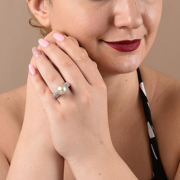 Goldener S&uuml;dsee Perle und Zirkon-Ring in Silber image number 3