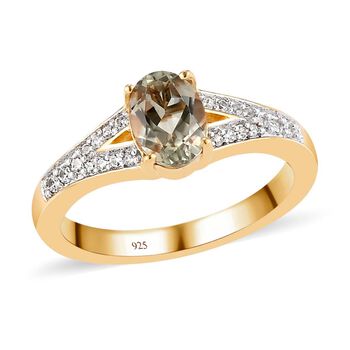 AAA Turkizit und wei&szlig;er Zirkon-Ring, 925 Silber Gelbgold Vermeil  ca. 0,99 ct