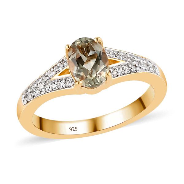 AAA Turkizit und wei&szlig;er Zirkon-Ring, 925 Silber Gelbgold Vermeil  ca. 0,99 ct image number 4